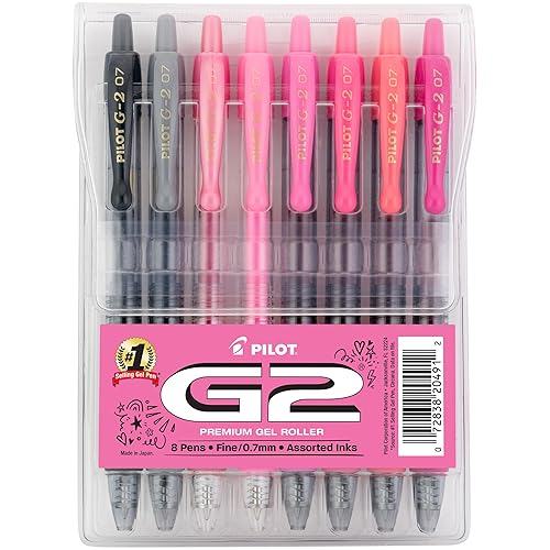 Pilot, G2 Premium Gel Roller Pens, 8 Pack Pouch, Fine Point 0.7 mm, Assorted Pink, Positivity Pack