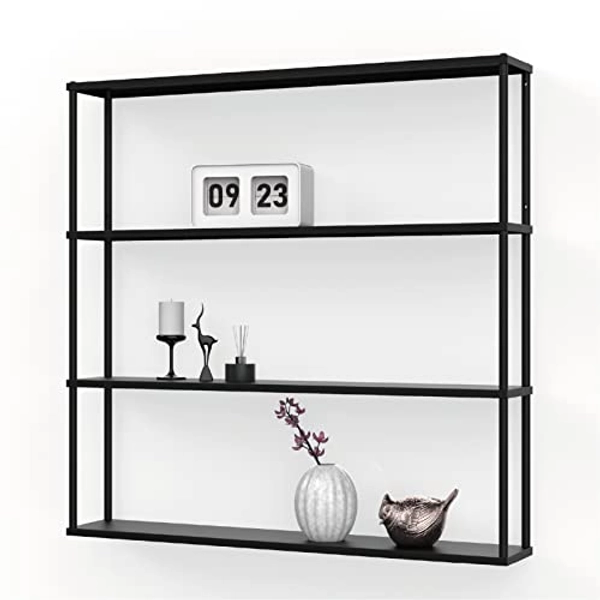 Mango Steam Wall-Mounted Steel Floating Shelving Unit for Kitchen, Storage or Display Use -36 H x 36 W x 6 D Inches- Black -