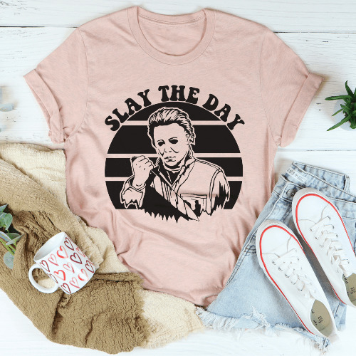 Slay The Day Tee - Heather Prism Peach / XL