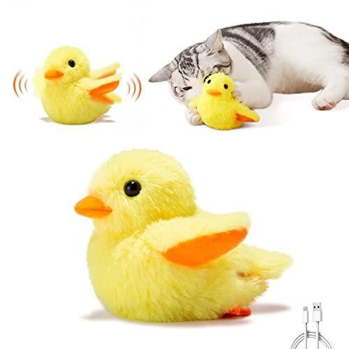 Potaroma Cat Toys Rechargeable Flapping Duck with SilverVine Catnip, Lifelike Quack Chirping, Touch Activated Kitten Kicker Plush Interactive Exercise Toys for All Breeds - Duck