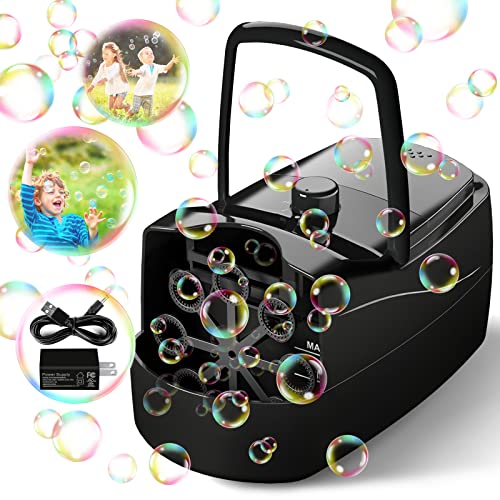 Bubble Machine, Automatic Bubble Blower Electronics Bubble Maker for Kids 10000+ Bubbles Per Minute with 2 Speeds, 8 Wands,Plug-in or Batteries Bubbles Toy for Outdoor/Indoor Party Birthday (Black) - Black