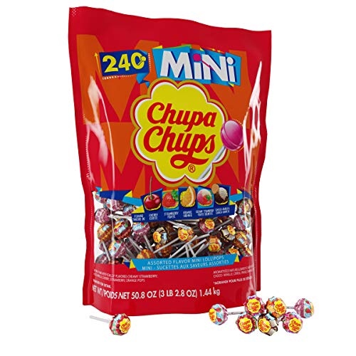 Chupa Chups Mini Candy Lollipops, Variety Pack of 7 Assorted Flavors, Individually Wrapped Suckers for Parties Office Concession Classroom, Pack of 240 - Assorted - 240 Count (Pack of 1)