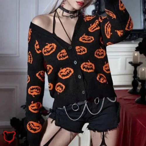 'Challenging Black Pumpkin Sweater' - Black / One Size