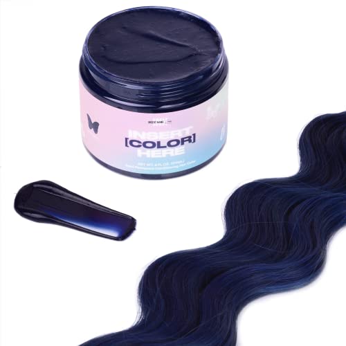 INH Semi Permanent Hair Color Blue Black Lava, Color Depositing Conditioner, Temporary Hair Dye, Tint Conditioning Hair Mask, Safe, Blue Black Hair Dye - 6oz - Blue Black Lava