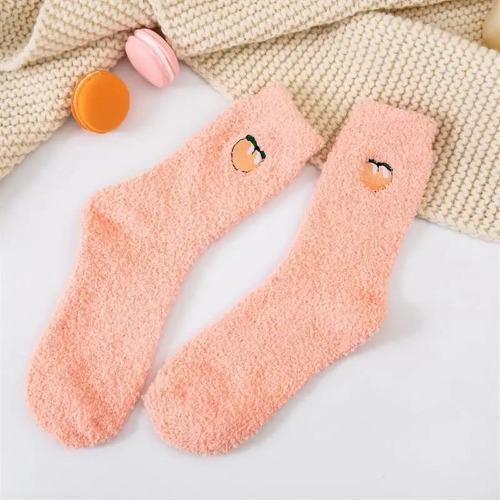 Kawaii Cute Cozy Fruit Fluffy Socks - Light Orange / One Size