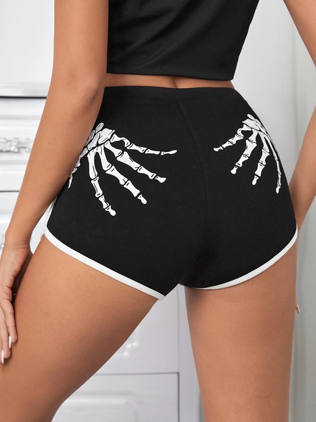 SHEIN SXY Skeleton Print Contrast Binding Shorts