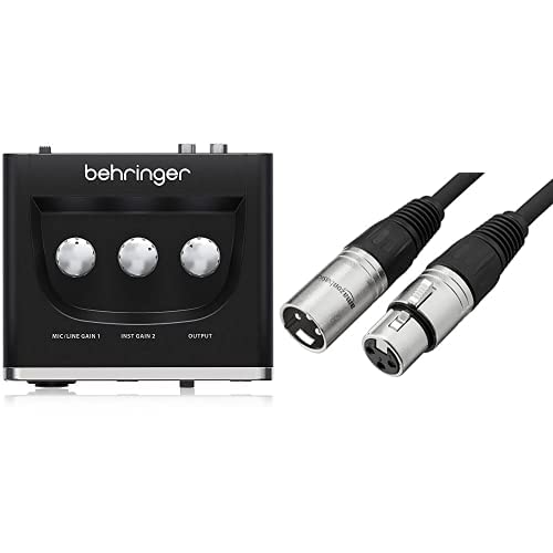 Behringer U-Phoria UM2 USB Audio Interface and Amazon Basics Standard XLR Male to Female Balanced Microphone Cable, Durable & Flexible, Noise-Cancelling - 6 Feet, Black - 1-Channel - Audio Interface + Cable - 6 Feet