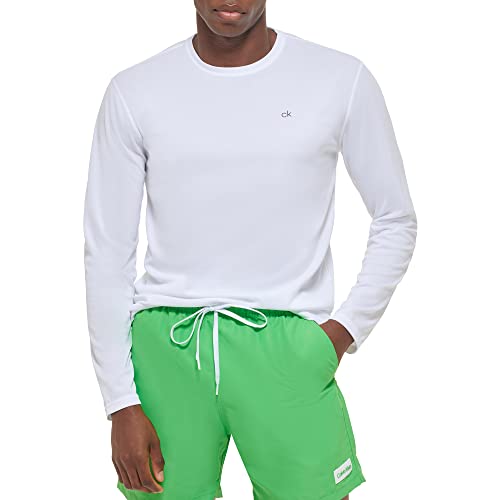 Calvin Klein Mens Light Weight Quick Dry Long Sleeve 40+ UPF Protection - Medium - White