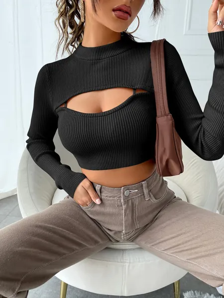 SHEIN ICON 2 In 1 Cut Out Front Crop Sweater