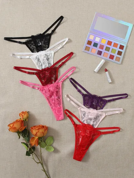 7pack Floral Lace Thong