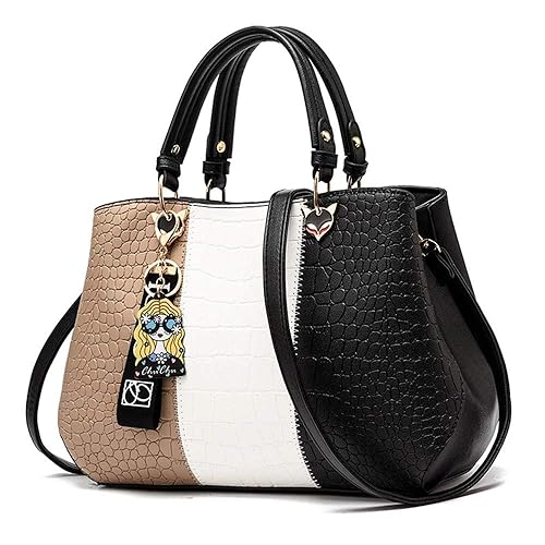 Purses and Handbags for Women Top Handle Bags Leather Satchel Totes Shoulder Bag with Multiple Pockets - Black