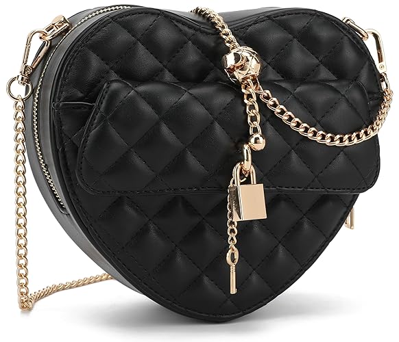 lola mae Heart Shape Satchel Crossbody Purse for women Zip Around Shoulder Bag - Black-770