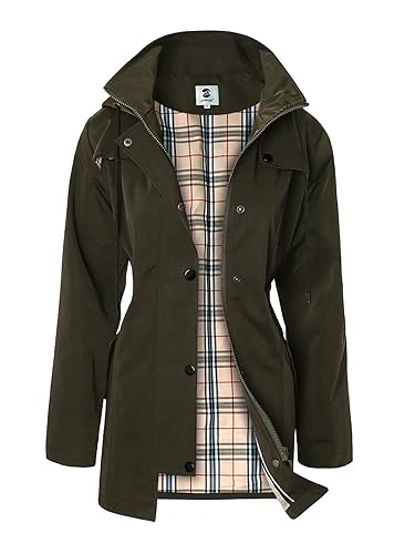 SaphiRose Women's Long Hooded Rain Jacket Outdoor Raincoat Windbreaker - X-Large - Army Green