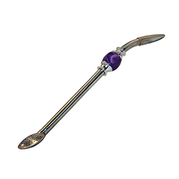 RECHERE Stainless Steel Yerba Mate Tea Bombilla Gourd Drinking Straw Filter Silver (Purple)