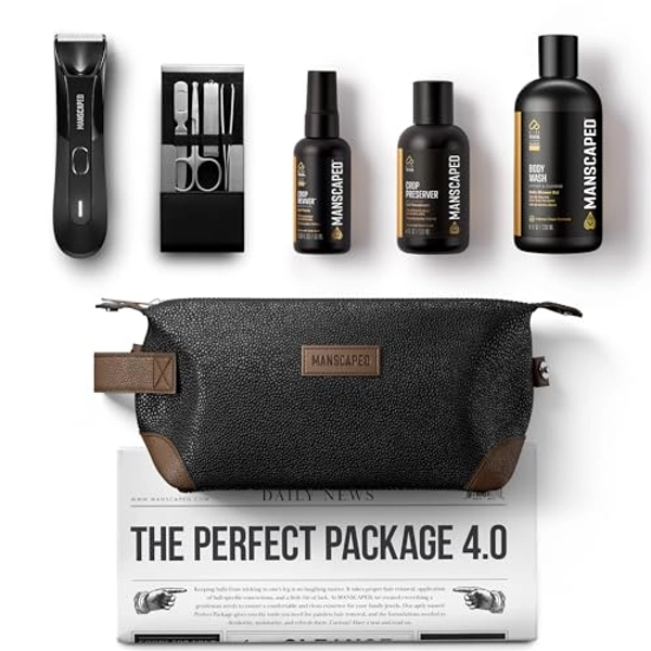 MANSCAPED® Perfect Package 4.0 Kit Contains: The Lawn Mower® 4.0 Electric Trimmer, Ball Deodorant, Body Wash, Performance Spray-on-body Toner, Four Piece Luxury Nail Kit, Toiletry Bag, 3 Shaving Mats