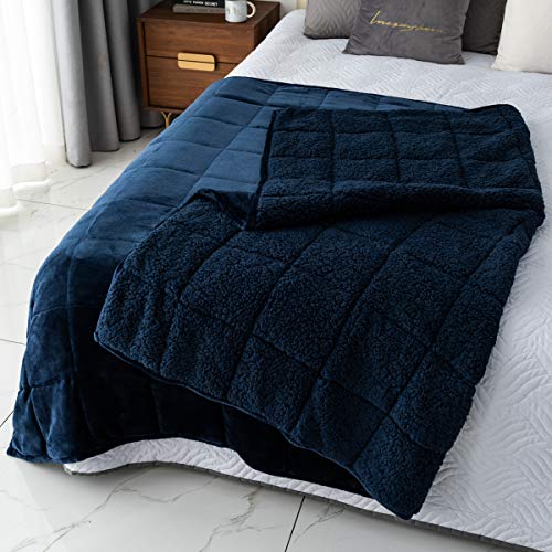 Mr.Sandman Sherpa Fleece Weighted Blanket 15lbs for Twin/Full Size Bed with Dual-Sided Navy Blue, Cozy Fluffy Bed Blanket for Adults - 48"x72" - Navy Blue - 48" x 72" 15lbs