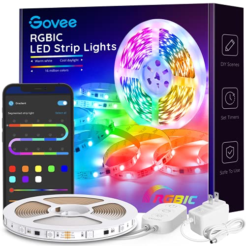 Govee 16.4ft RGBIC LED Strip Lights, LED Light Strips Bluetooth Control, Segmented DIY, Intelligent Color Picking, Music Sync, 64 Scene Modes Rainbow LED Lights for Bedroom Gaming Room bedroom Kitchen - 16.4ft