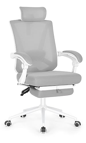 Misolant Ergonomic Office Chair with Footrest, Ergonomic Desk Chair with Adjustable 2D Lumbar Support, High Back Office Chair with Adjustable Headrest, Comfortable Recline Executive Office Chair-Gray - Grey