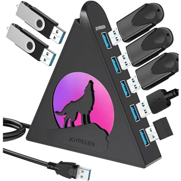 7 Port USB Hub, JoyReken USB 3.0 Hub with 2 FT Long Cable, Vertical USB Exrension Hub for Laptop, MacBook, Xbox, PS4/5, Flash Drive, XPS, PC, Flash Drive, Game Console, Printer, Camera,Keyborad, Mouse