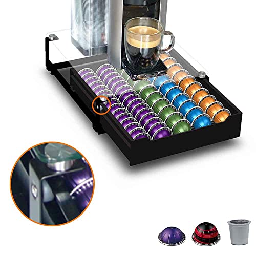 BLACKSMITH FAMILY Patented Crystal Tempered Glass Vertuo Pods Drawer Holder with Smooth Gliding System, Compatible for 50 Nespresso Big Vertuo Pods or 75 Small Pods - 3680015035