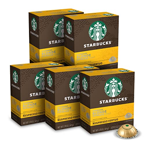 Starbucks by Nespresso Blonde Roast Espresso (50-count single serve capsules, compatible with Nespresso Vertuo Line System) - Blonde Espresso Roast - 10 Count (Pack of 5)