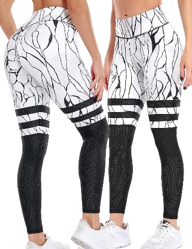 CROSS1946 Women Seamless Leggings High Waisted Scrunch Butt Lifting Workout Gym Yoga Pants - Small #R Stripes- Whiteblack