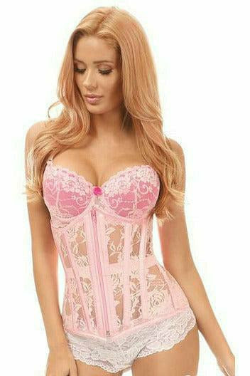 Lavish Lt Pink Sheer Lace Under Bust Corset - Large / As Shown