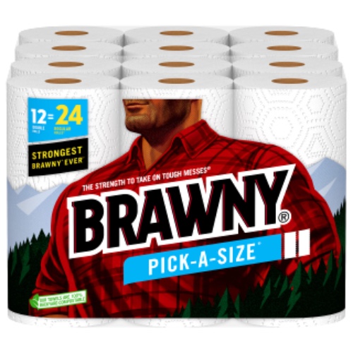 Brawny® Pick-A-Size® Paper Towels, 12 Double Rolls = 24 Regular Rolls