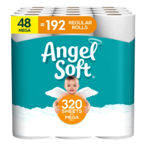 Angel Soft Toilet Paper, 48 Mega Rolls = 192 Regular Rolls, 2-Ply Bath Tissue - 320 Count (Pack of 1)