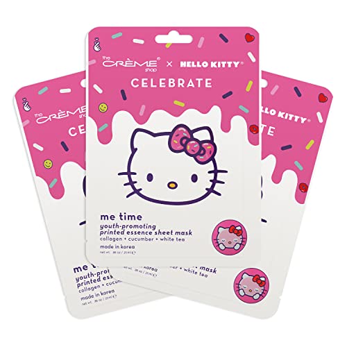 The Crème Shop | Hello Kitty CELEBRATE - Me Time! Youth-Promoting Sheet Mask (3 Pack), for Plumping Treatment - 3 Count (Pack of 1)