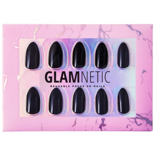 Glamnetic Press On Nails - Boba | Opaque Black Short Almond Nails, Reusable | 12 Sizes - 24 Nail Kit - Boba