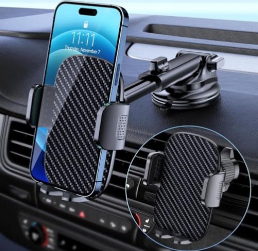 Qifutan Car Phone Holder Mount Phone Mount for Car Windshield Dashboard Air Vent Universal Hands Free Automobile Cell Phone Holder Fit for iPhone Smartphone Carbon Fiber - Carbon fiber