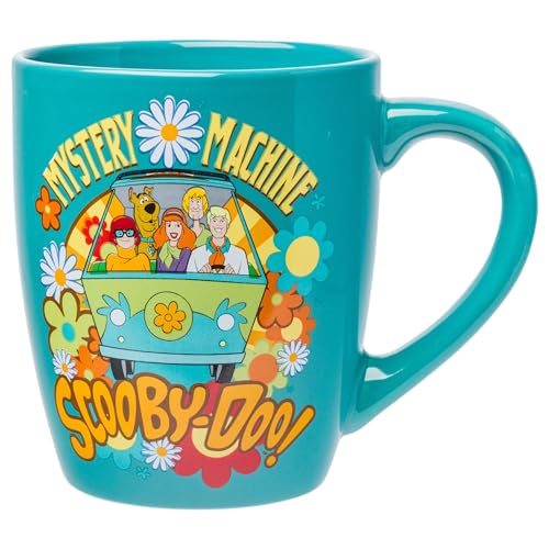 Silver Buffalo Scooby Doo Group Mystery Machine Flowers Jumbo Curved Ceramic Mug, 25 Ounces