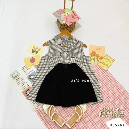 Checkered Top and Black Shorts