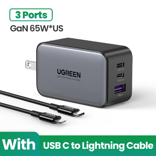 UGREEN 65W GaN 3-Port Type C Fast Charger 