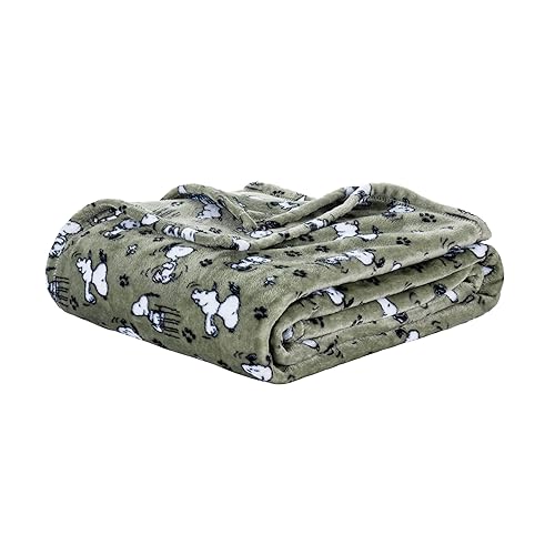Berkshire Blanket Peanuts® VelvetLoft® Cute Character Snoopy Plush Blanket,Loden Green,King 90 in x 108 in (Official Peanuts® Product) - Loden Green - King (90 in x 108 in)