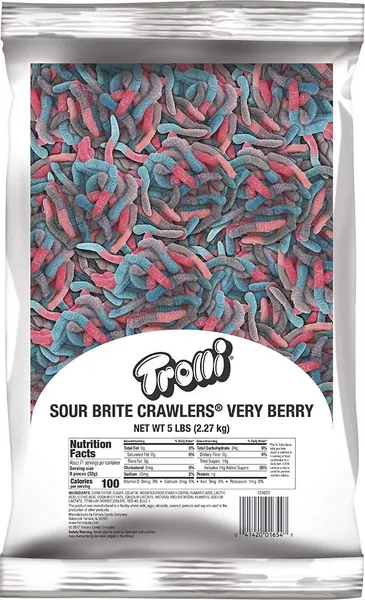 Trolli Sour Brite Crawlers Very Berry Gummy Worms, 5 Pound Bulk Candy Bag