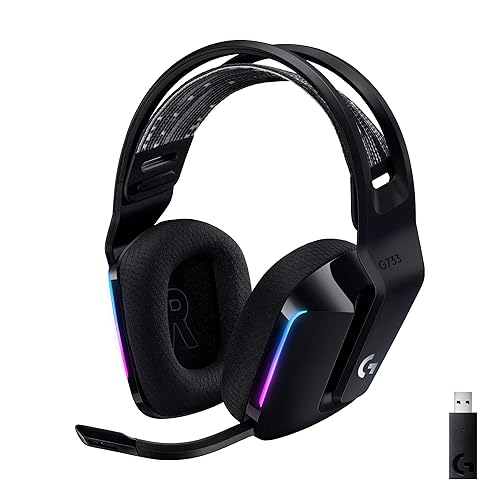 Logitech G733 Lightspeed Wireless Gaming Headset with Suspension Headband, LIGHTSYNC RGB, Blue VO!CE mic Technology and PRO-G Audio Drivers - Black (Renewed) - Black