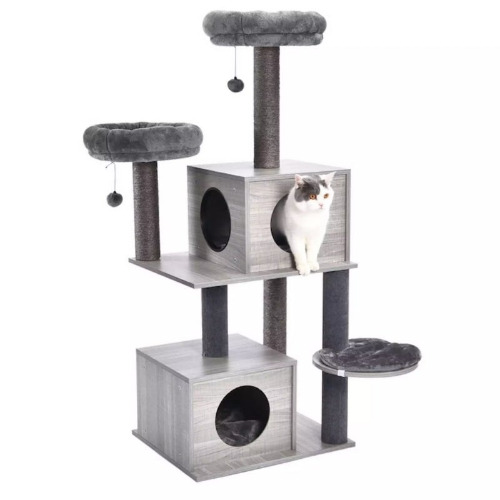 Cat Tower with Duel Cat Condos & Cat Nests by Estilo Living - Gray