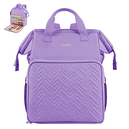 Leudes Knitting Bag Backpack, Yarn Storage Organizer Large Crochet Bag Tote Christmas Gift Yarn Holder Case for Carrying Projects, Knitting Needles (Purple) - Purple