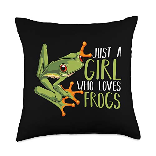 Best Gift Ideas Frog Animal Lover Just a Girl Who Loves Frogs Aquarium Amphibians Animal Lover Throw Pillow, 18x18, Multicolor - 18x18