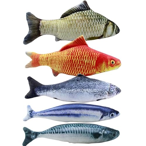 Cozlly 5PCS Cat Catnip Toys, 20CM Cat Chewing Fish Toys, Pet Catnip Teeth Cleaning Toys, Cat Interactive Toys, Catnip Toys for Cats, Cat Chew Toys, Cat Pillow, Interactive Plush Cat Toys for Cat, Dog