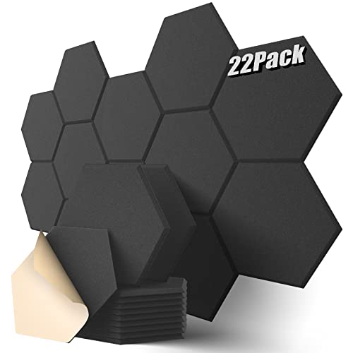 Dailycooper 22 Pack Self-adhesive Acoustic Panels 12" X 10" X 0.4" - Sound Proof Foam Panels with High Density, Stylish Hexagonal Design, Flame Resistant, Absorb Noise and Eliminate Echoes(Black) - Basic Hexagon 22 Pack - Black