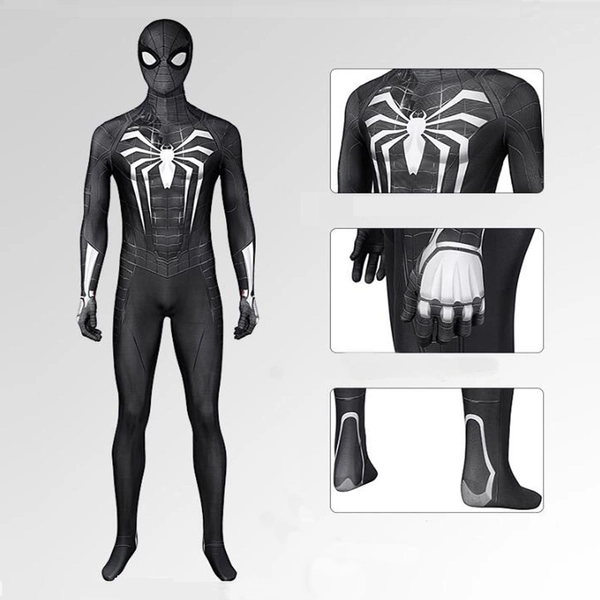 Spiderman Black Suit Costume ,Spiderman Cosplay ,Venom Symbiote 2 Black Costume ,Cosplay, Halloween ,Suit +Mask