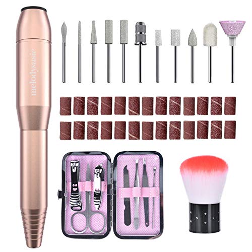 MELODYSUSIE Sheen Electric Nail Files 20000RPM for Beginners, Professional Compact Nail Drill Machine Set for Acrylics Nails, Efile with Nail Clippers Manicure and Pedicure Set, with UK Plug, Gold - 1 Count (Pack of 1) - Gold