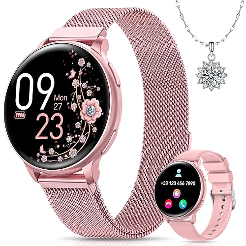 BANLVS Reloj Inteligente Mujer con Llamadas Bluetooth, 1,27" HD Smartwatch Mujer con 110 Modos Deportivos, Función Femenina, Pulsómetro SpO2 y Sueño, IP68 Impermeable Smartwatch para Android IOS, Rosa - Rosado