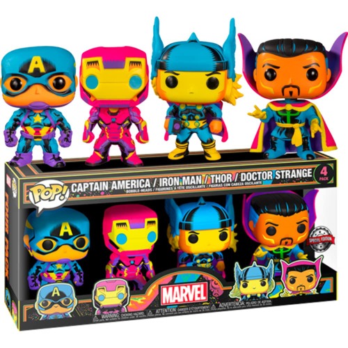POP! Blacklight: Marvel 4 Pack Captain America / Iron Man / Thor / Doctor Strange - 