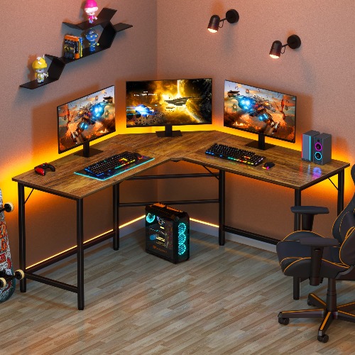 Mr IRONSTONE L Shaped Desk 59 x 59 inches Computer Desk, Home Office Desk, Gaming Desk [Large Space Storage] [Stable Load] Corner Computer Desk, Easy to Assemble, Vintage - Vintage 59"