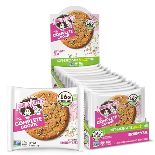 Lenny & Larry's The Complete Cookie, Birthday Cake, Soft Baked, 16g Plant Protein, Vegan, Non-GMO, 4 Ounce Cookie (Pack of 12) - Birthday Cake