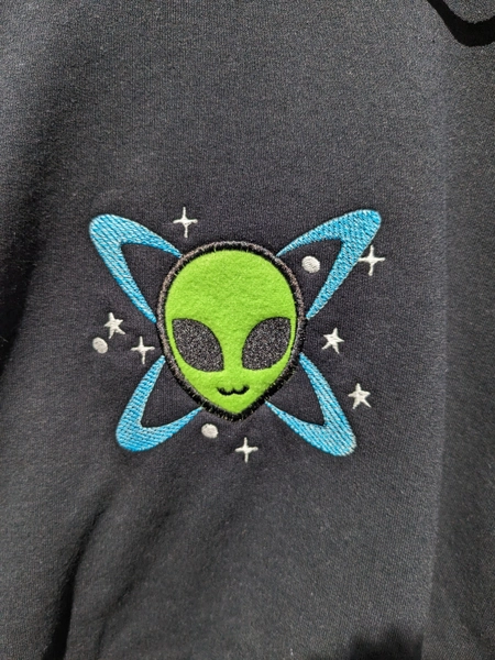 Cute Alien Extraterrestrial Embroidered Pullover Hoodie, Heavy Cotton/Polyester Blend, Front Chest Embroidery, Cosmic Martian Sweater